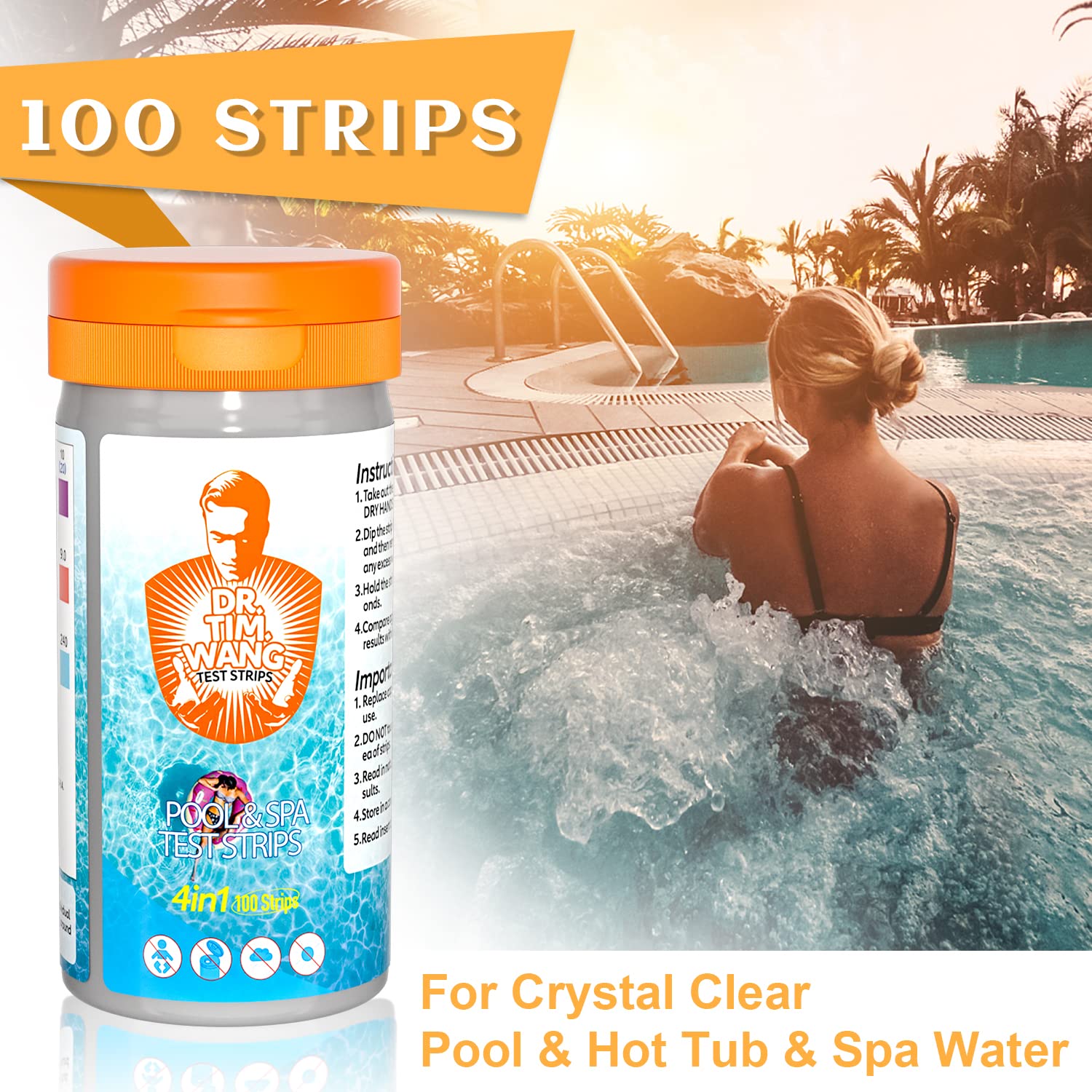 Dr.Tim.Wang pool test strips color chart for fast readings.