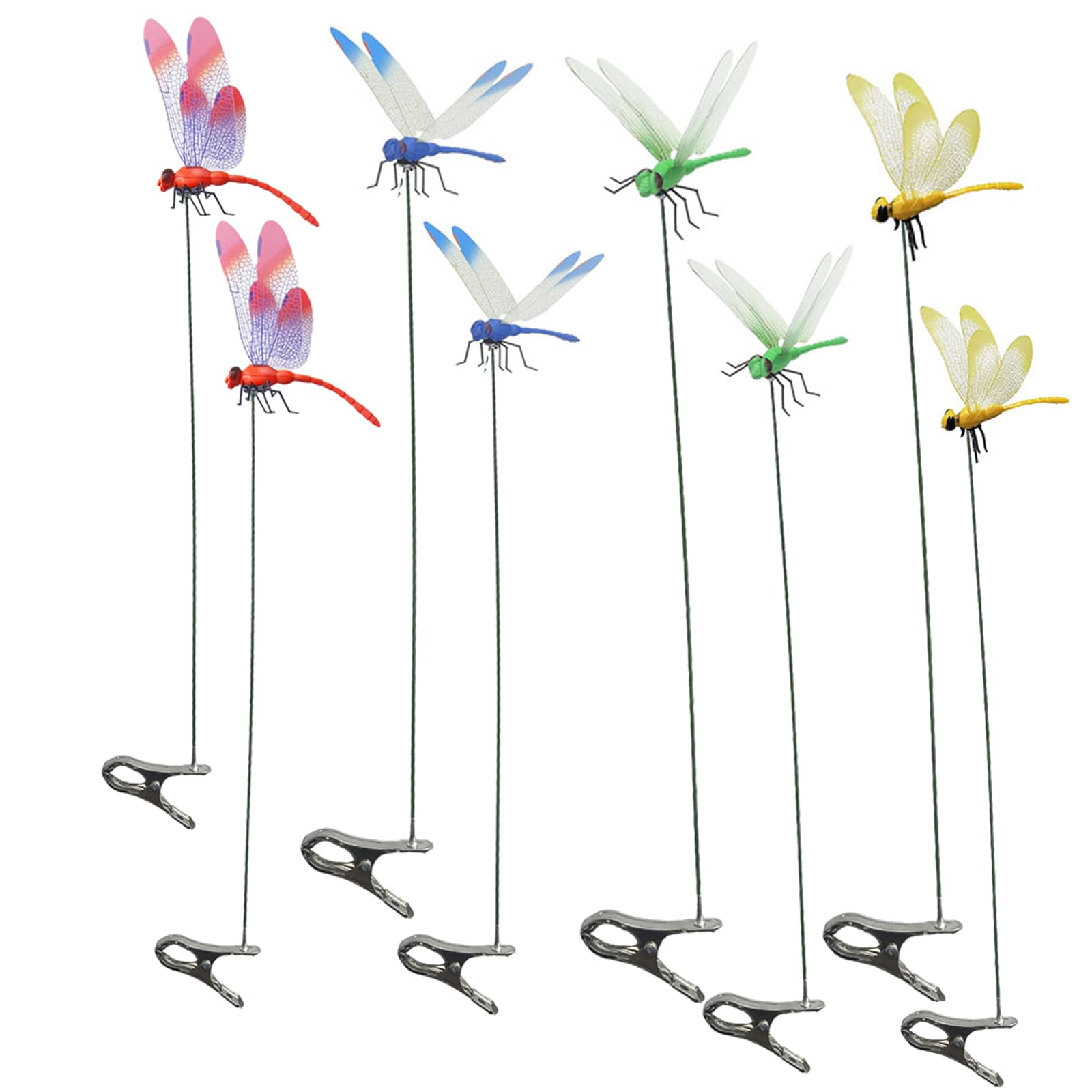Draduo red dragonfly clip enhances outdoor decor with bright garden color.