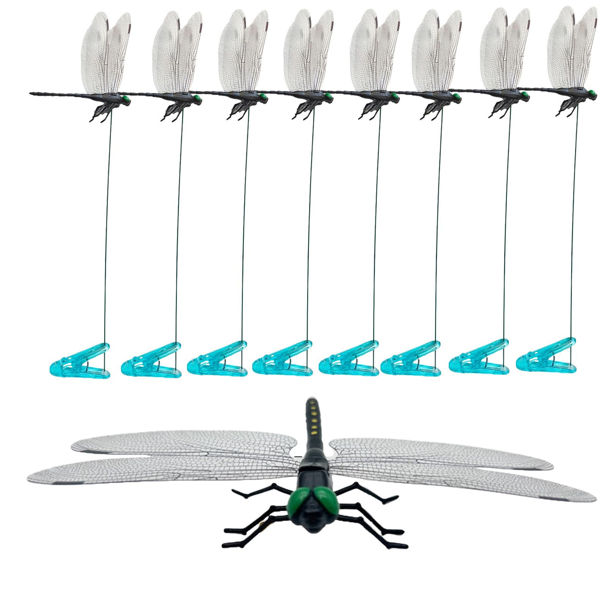 Dragonfly Clip Black close-up showing realistic 3D wings for outdoor deterrence
