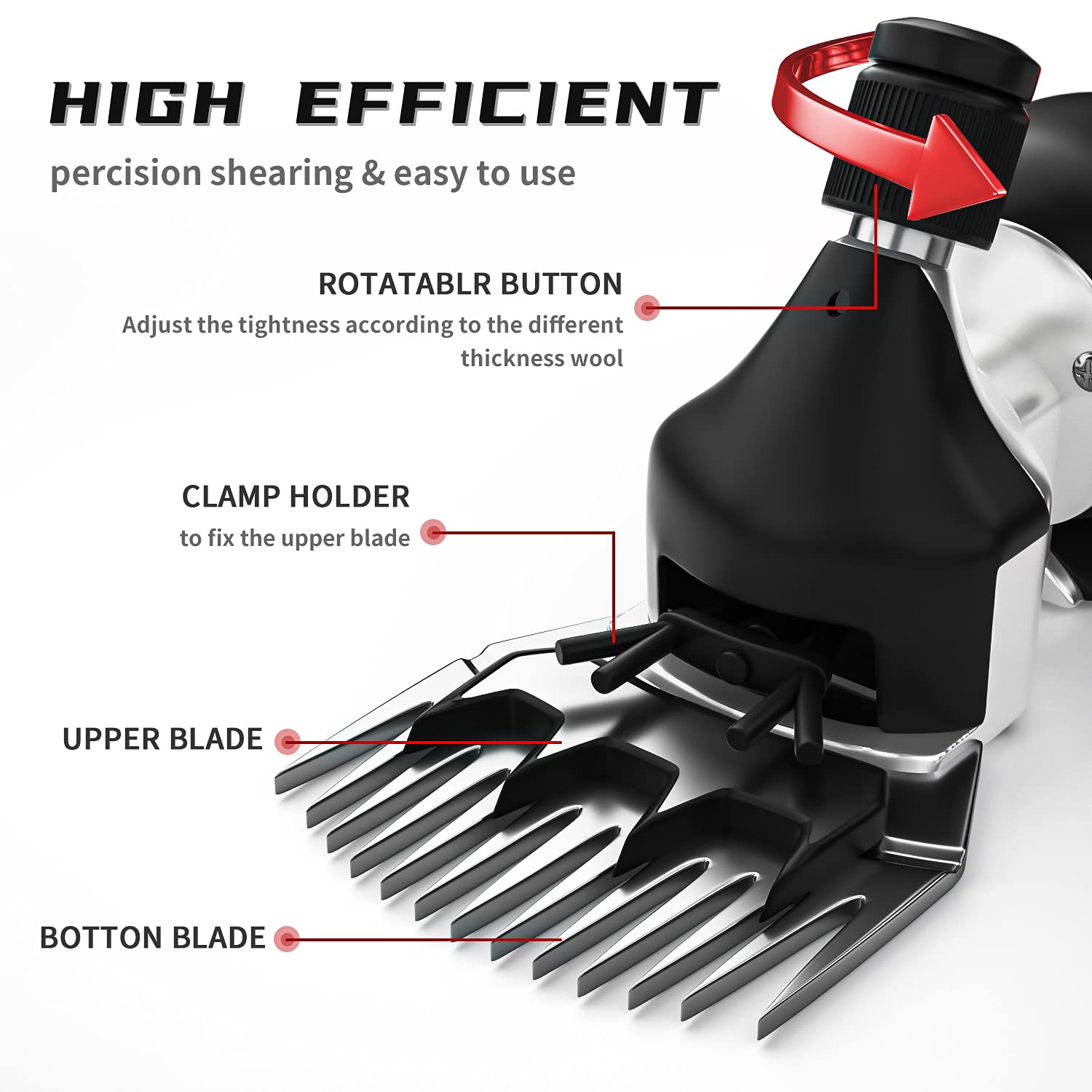 Heavy-duty electric shears with durable blades for thick coats.