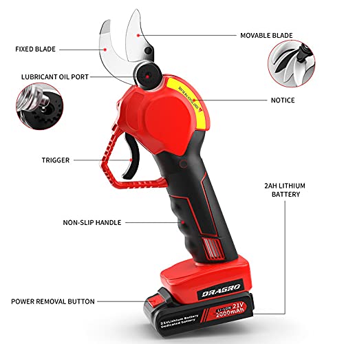 Dragro Upgraded Electric Pruning Shears safety switch engaged for safe operation.