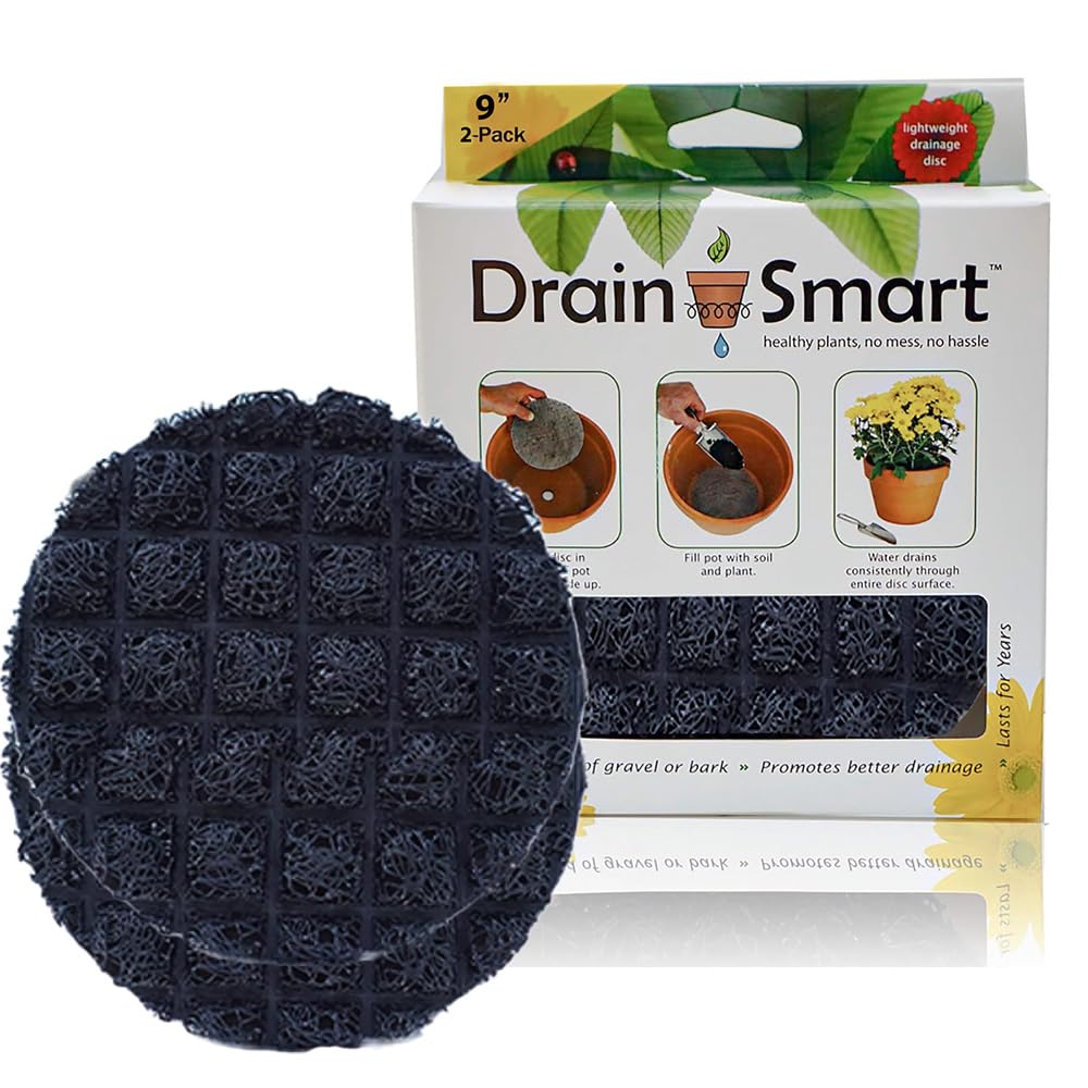 Drain Smart 3D mesh planter disc bottom view showing soil retention and drainage in action