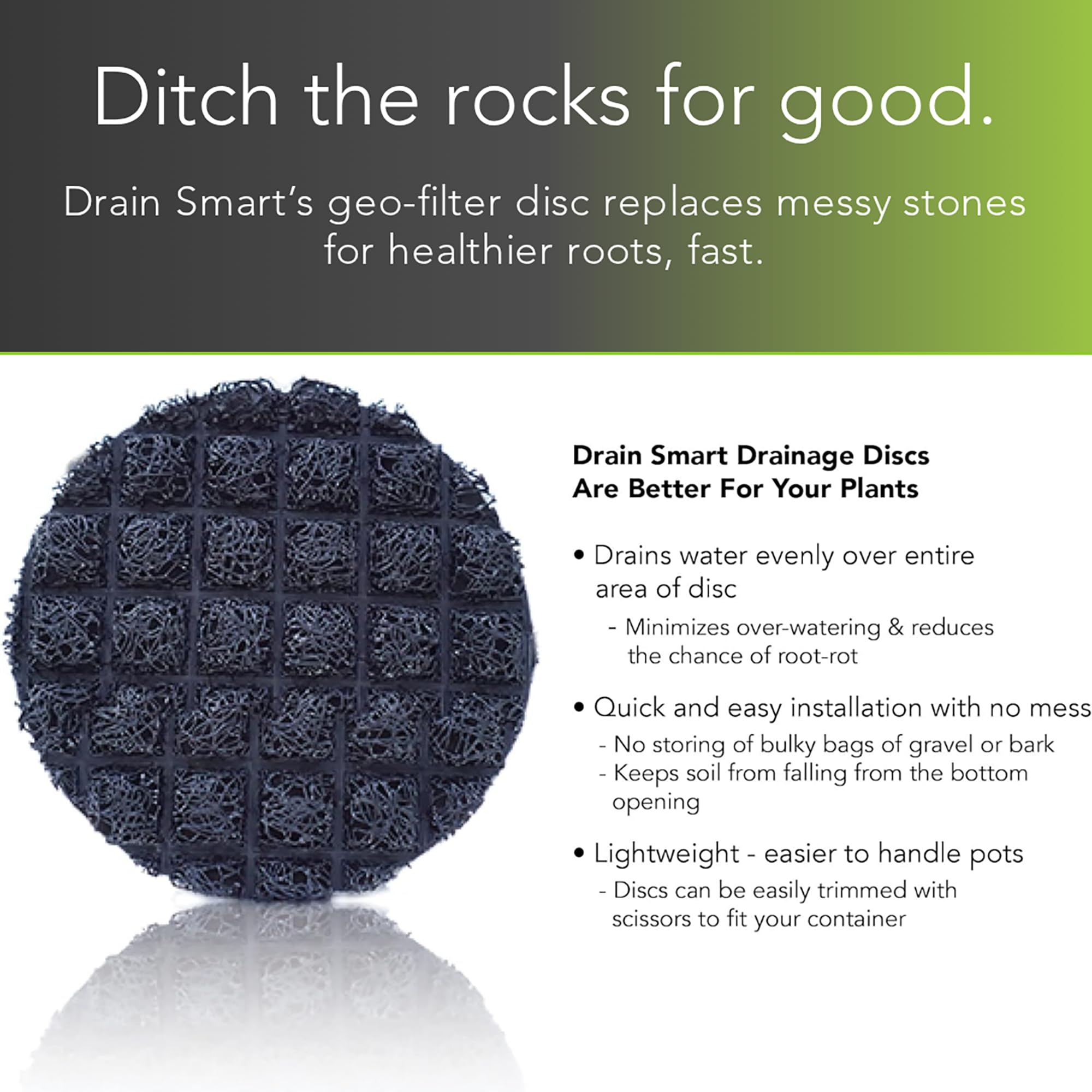 Drain Smart disc barrier prevents clogging of drainage holes while you water