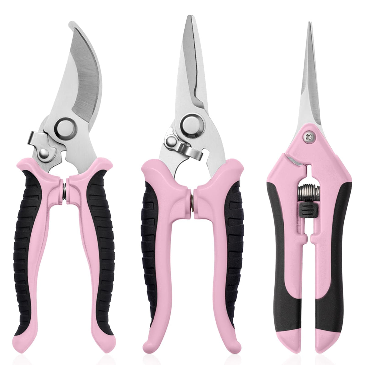 Drametic+ 3-pack pruning shears with ergonomic pink-black handle for comfortable grip.