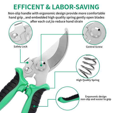 Drametic+ stainless steel blades deliver sharp, durable cutting for pruning.