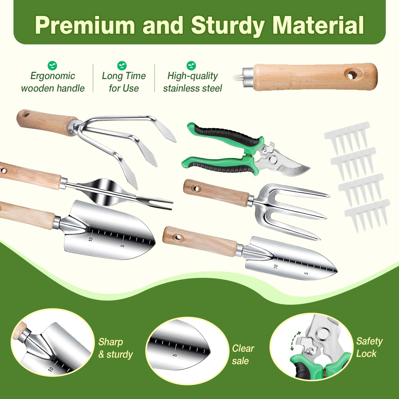Drametic+ ergonomic wooden handles reduce hand fatigue during use.