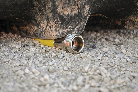 Close-up of Dramm ColorStorm nickel-plated coupling for secure connections.