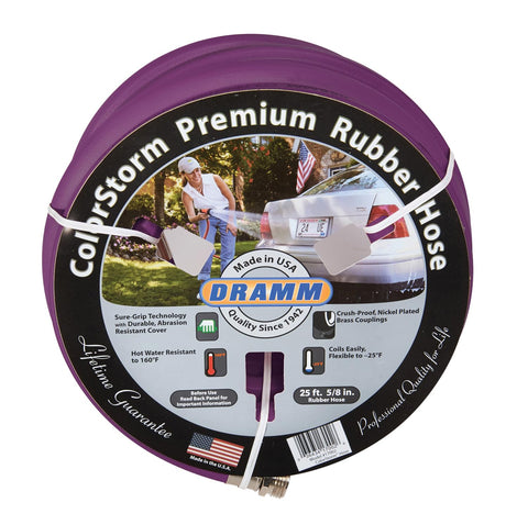 Dramm ColorStorm 50ft hose coil showing easy storage and flexible use.