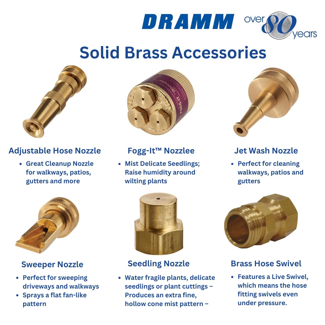 Dramm nozzle attaches to standard hoses for quick setup and reliable cleaning power.