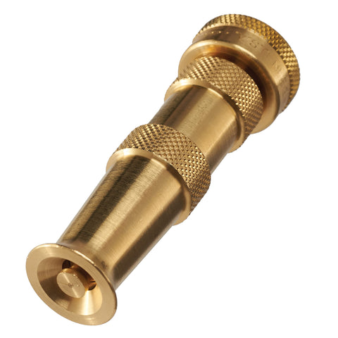 Dramm heavy-duty brass jet nozzle powers patio cleaning with a focused high-pressure stream.