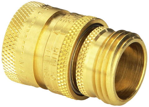 Dramm brass hose quick disconnect enables quick connections and easy hose changes.