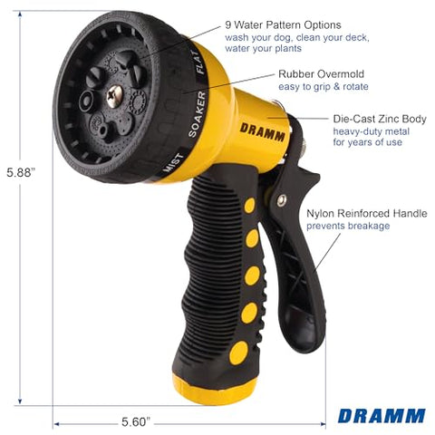 Dramm Revolver nine-pattern dial for versatile watering choices.