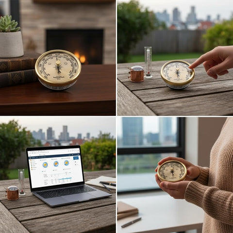 Dranvosk gold barometer with carry case suitable for travel and outdoor use.