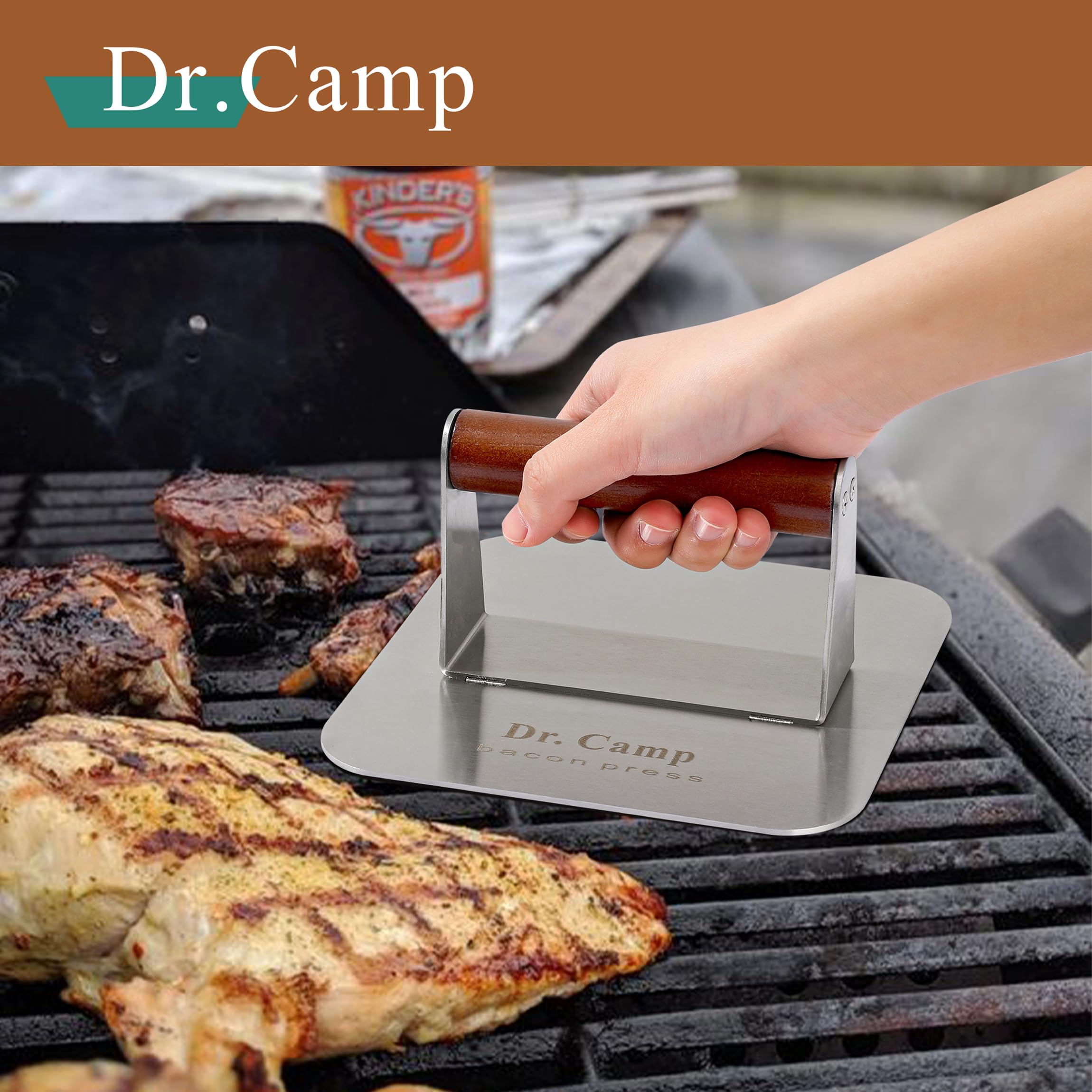 Dr.Camp bacon and meat smash press aids quick patty prep.