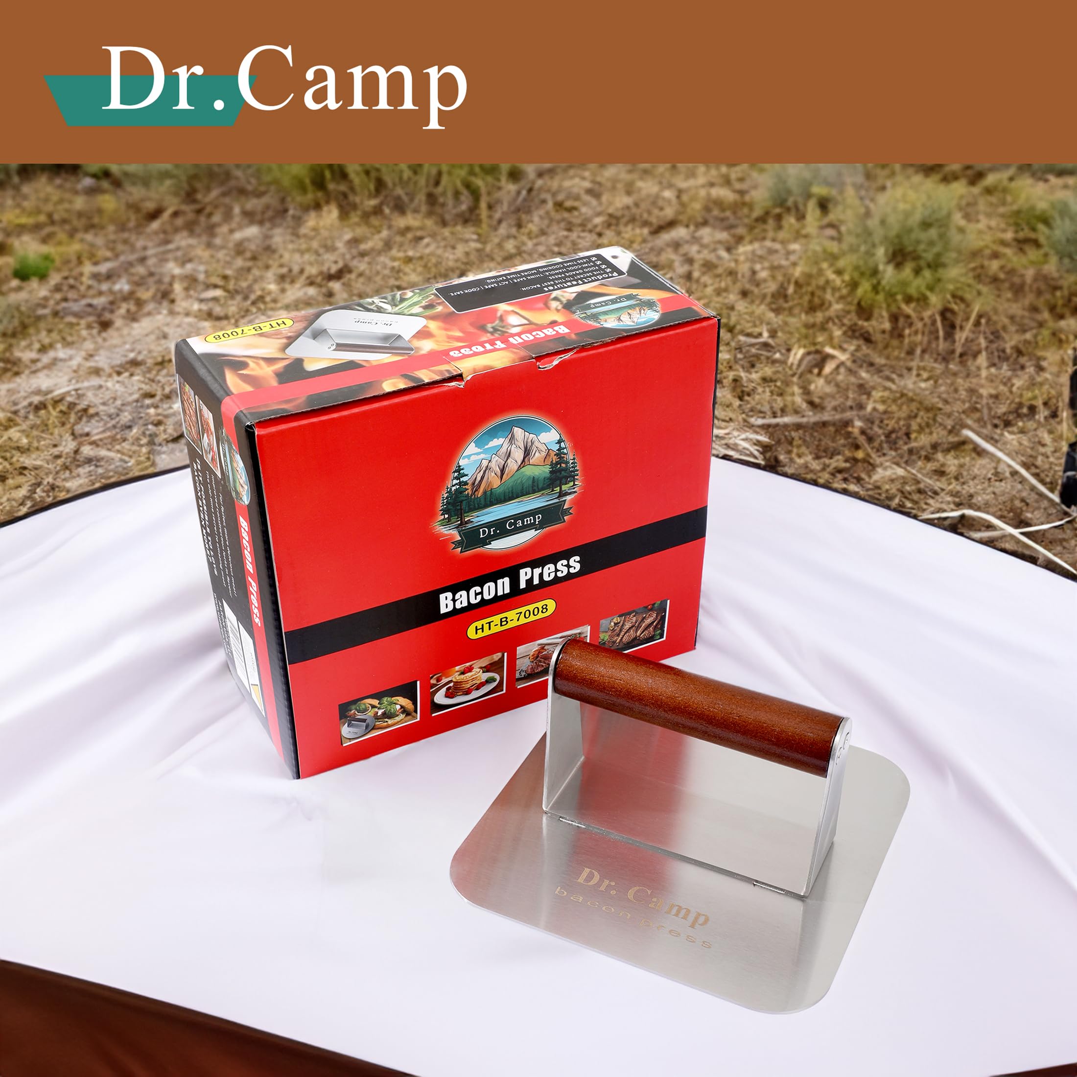 Dr.Camp smash press ideal for grilling chicken, fish, and vegetables.