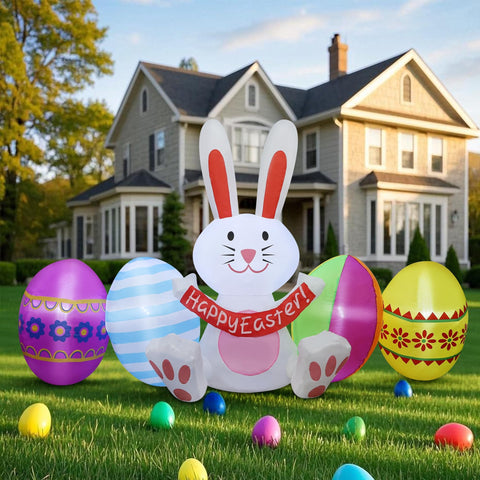 DR.DUDU bunny with eggs and banner adds festive charm to outdoor parties