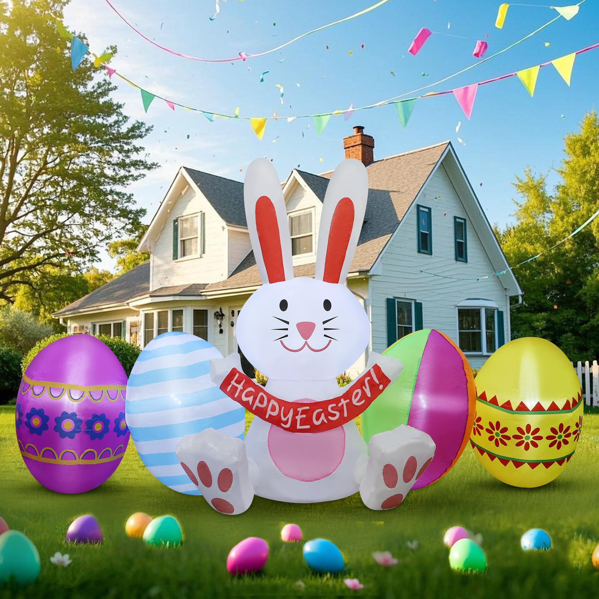 DR.DUDU Easter Bunny 7ft inflatable for bright yard display at Easter