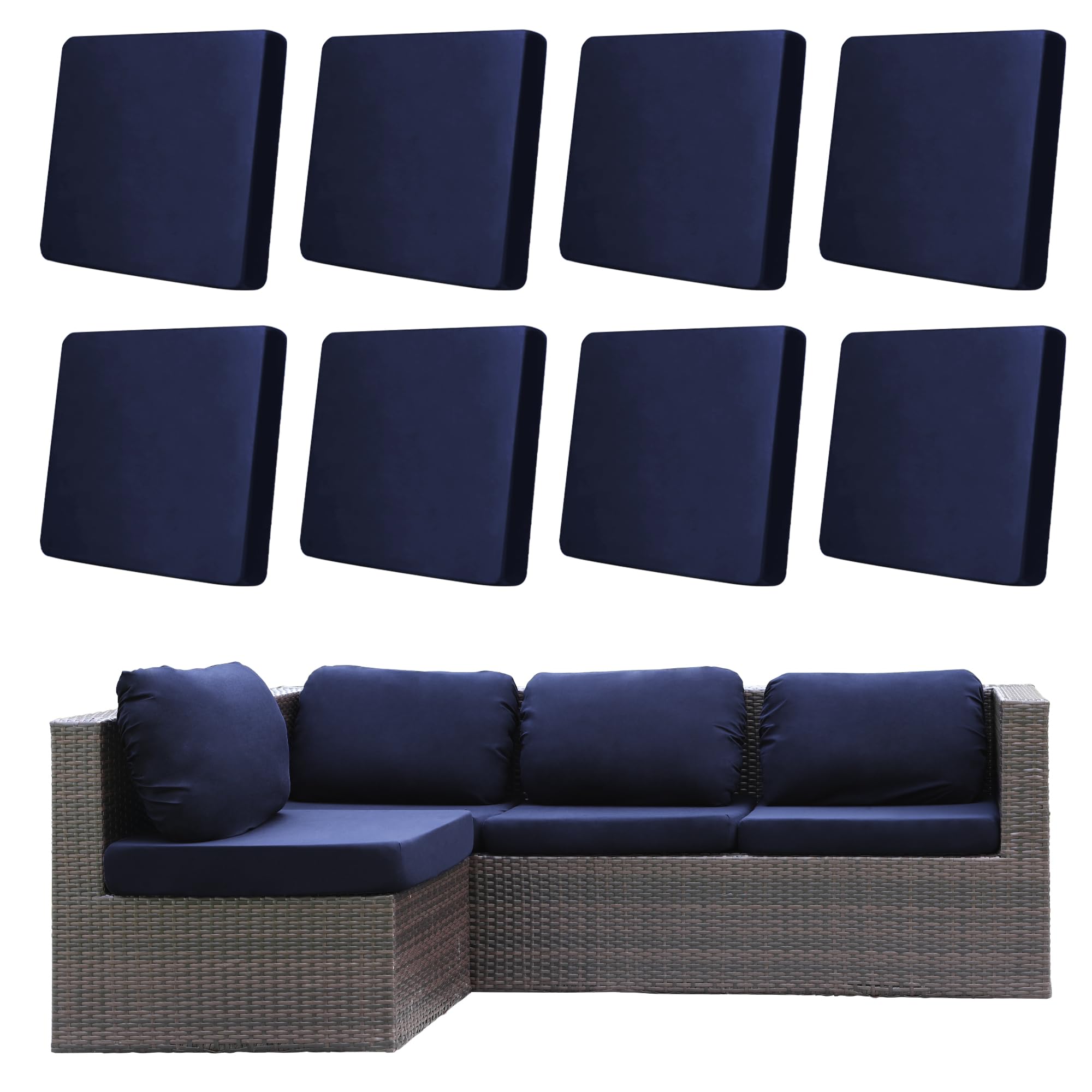 DREAHOTEXTIL 8Pcs navy outdoor cushion covers protect patio cushions with stretch fit