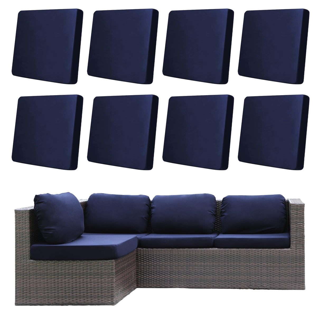 DREAHOTEXTIL 8Pcs navy outdoor cushion covers protect patio cushions with stretch fit