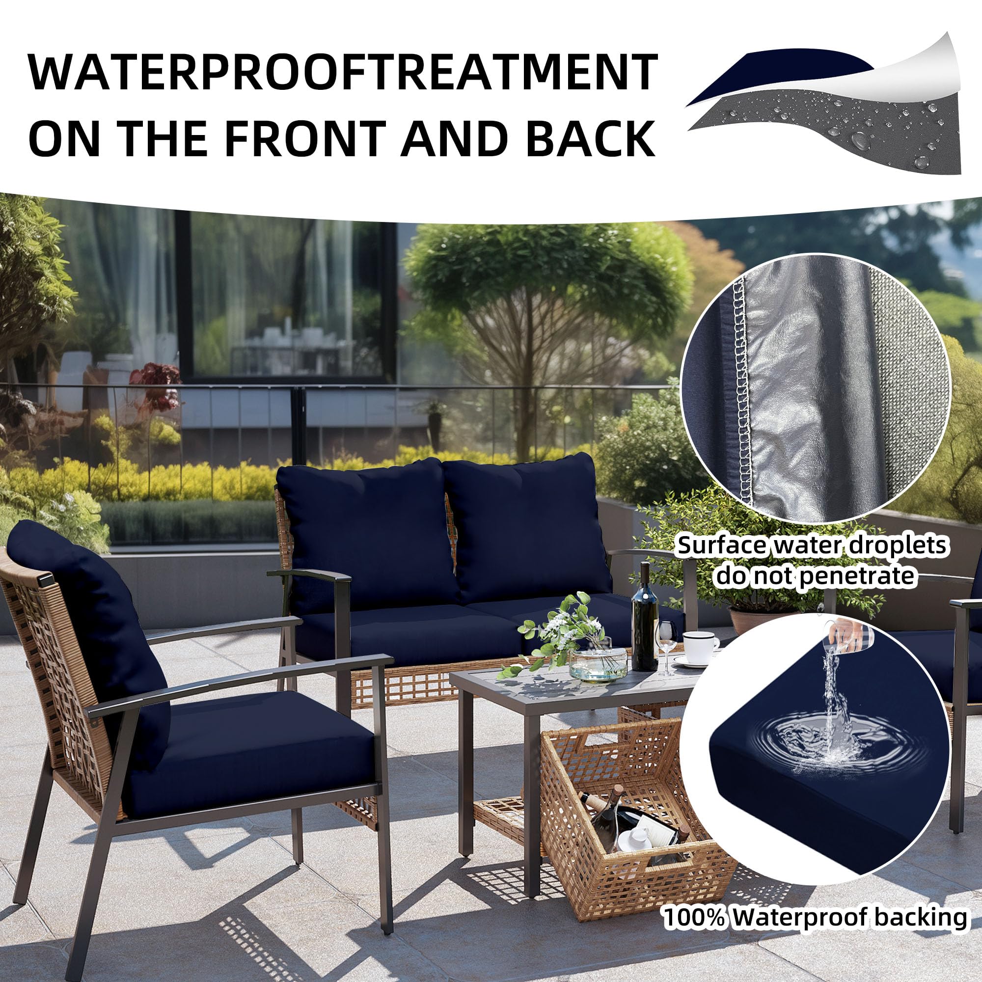 DREAHOTEXTIL navy-weather fabric, fade-resistant and water-repellent for year-round use.