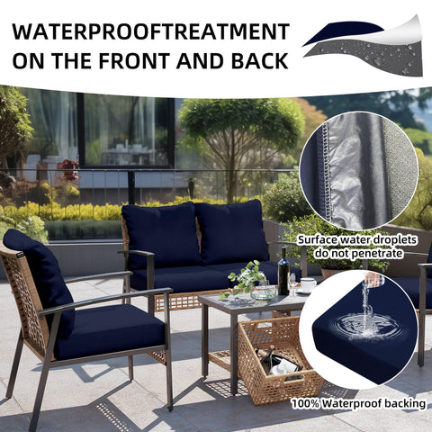 DREAHOTEXTIL navy-weather fabric, fade-resistant and water-repellent for year-round use.