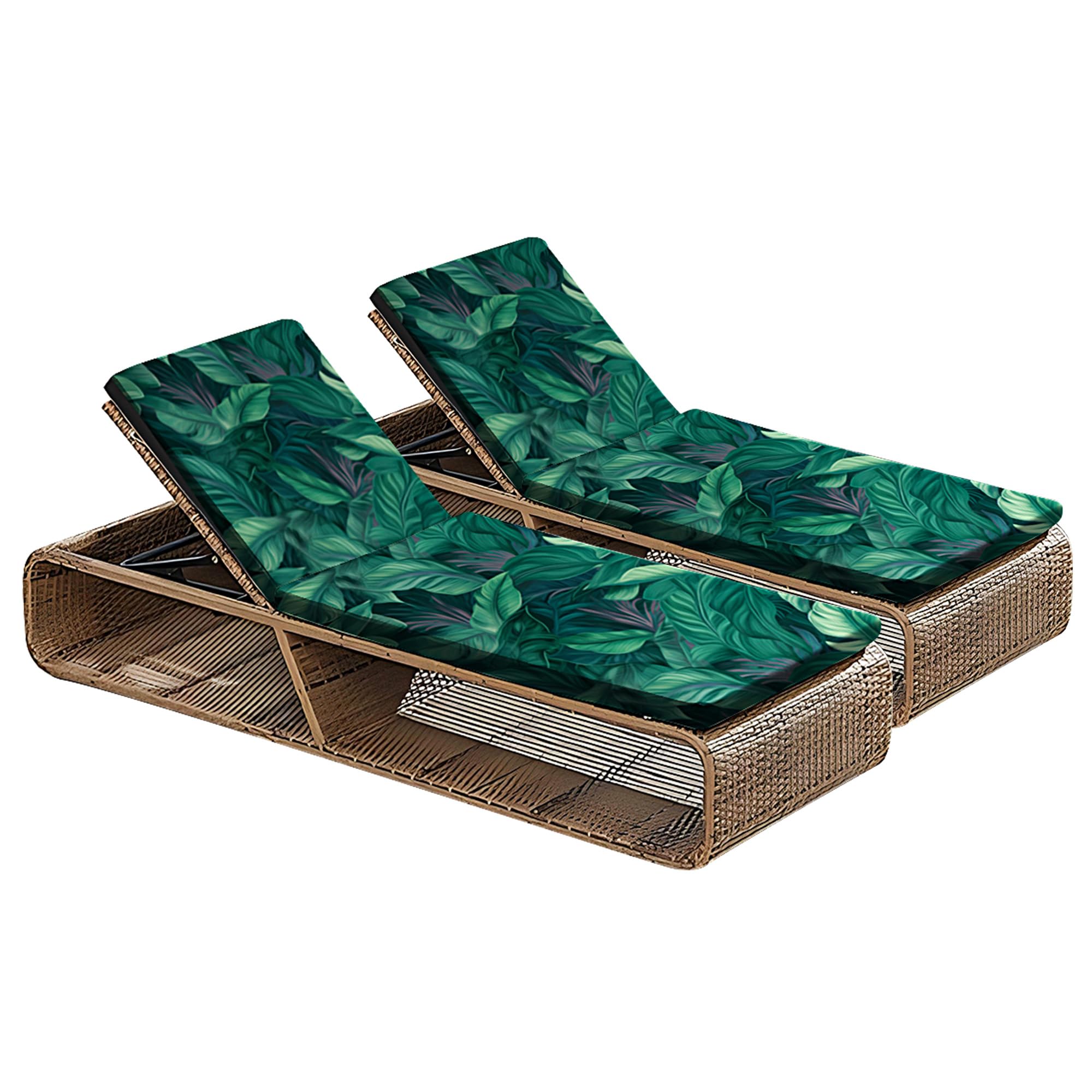 DREAHOTEXTIL pool lounge cover with green leaf pattern protects outdoor chairs from sun and stains.