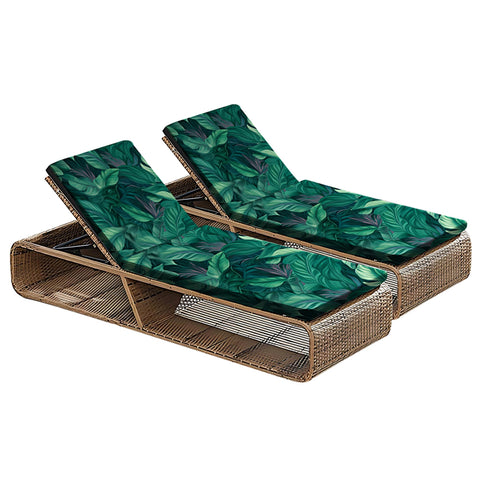 DREAHOTEXTIL pool lounge cover with green leaf pattern protects outdoor chairs from sun and stains.