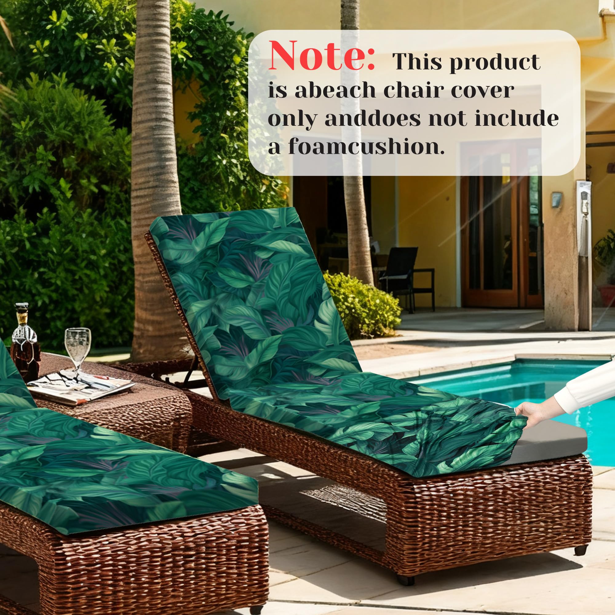 DREAHOTEXTIL beach chair cover green leaf keeps chairs clean and ready for poolside lounging.