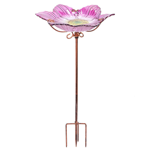 Dream Garden glass pink bird bath 26-inch height adds a colorful focal point and attracts birds.