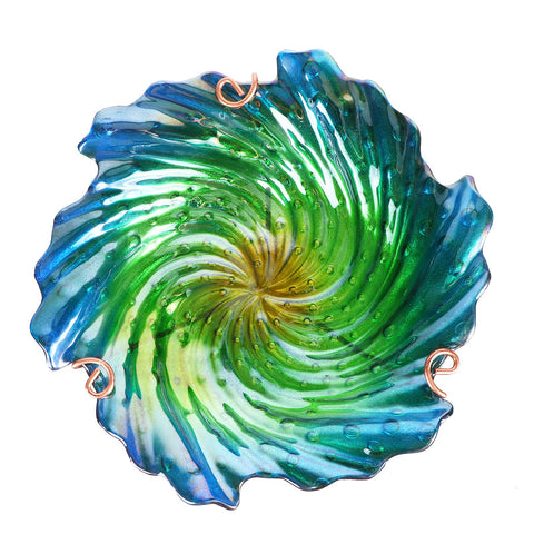 DREAM GARDEN green glass bird bath on four-pronged stake for stability