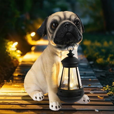 DREAM GARDEN nighttime glow pug statue enhances outdoor space