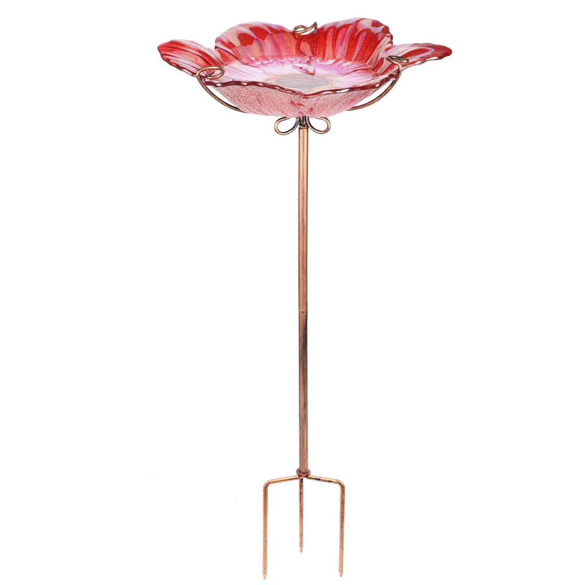 DREAM GARDEN Red Glass Bird Bath shimmering in sunlight for yard decoration