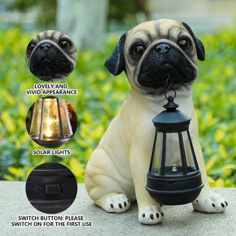 DREAM GARDEN solar-lit pug in garden ready for evening display