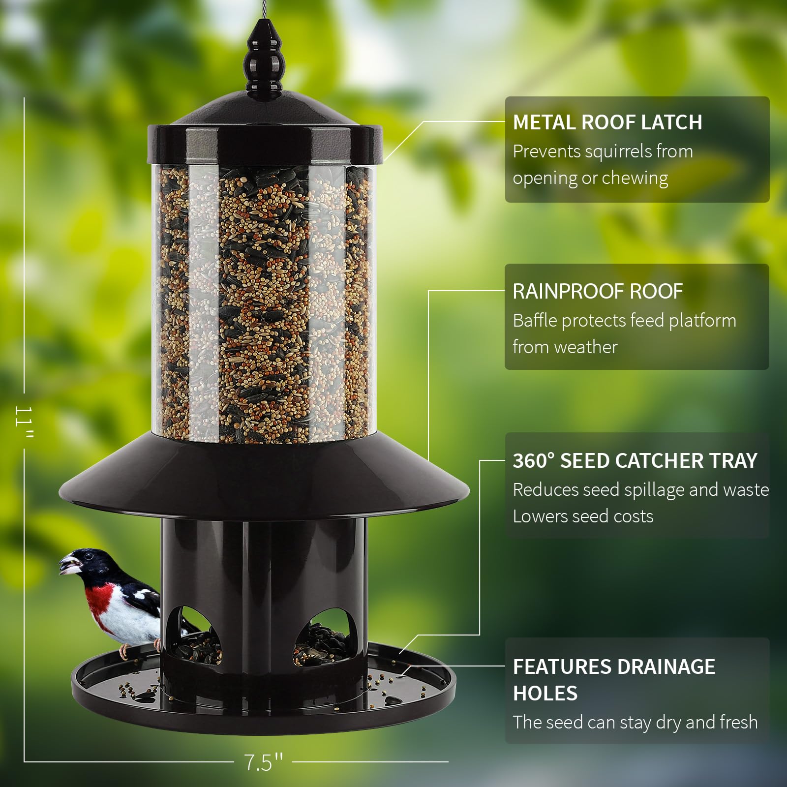 Dreamdrawer bird feeder installed on a tree, inviting songbirds while deterring intruders.