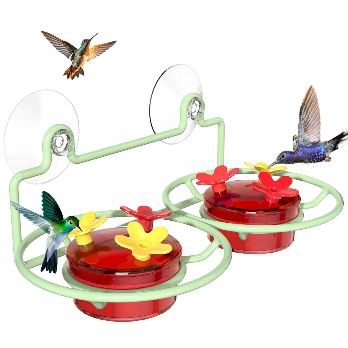 Dreamdrawer window hummingbird feeder with sturdy metal base for secure mounting.
