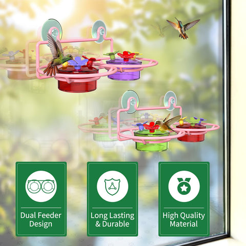 Dreamdrawer feeder with six ports attracts hummingbirds while minimizing bee contact.