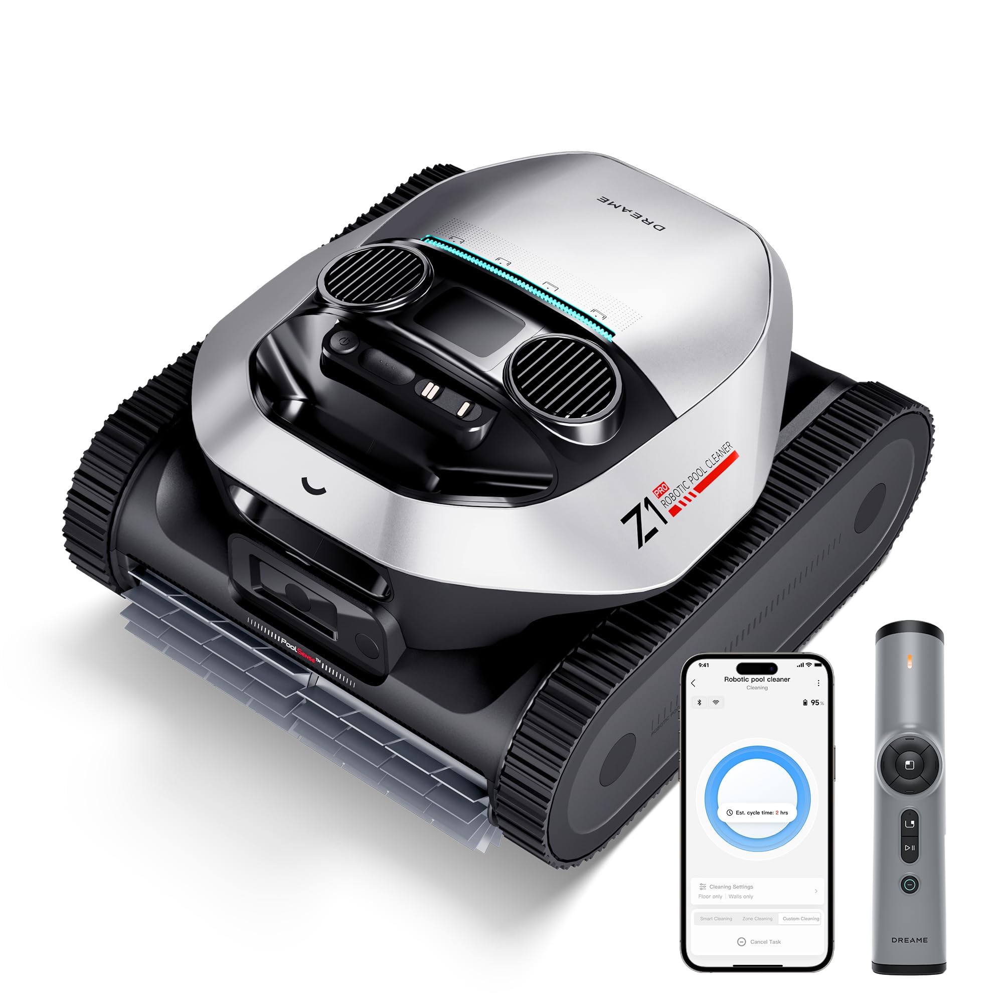 DREAME Z1 Pro front view highlighting powerful suction for quick pool cleaning
