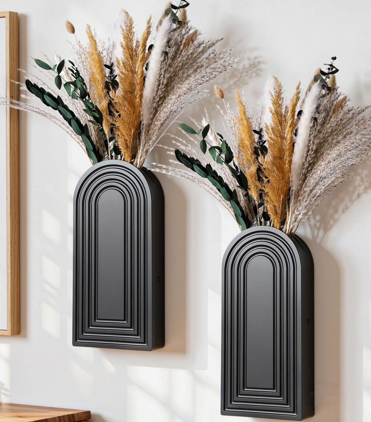 Dreamloom 2-pack wooden wall vases with dried plants for stylish wall display