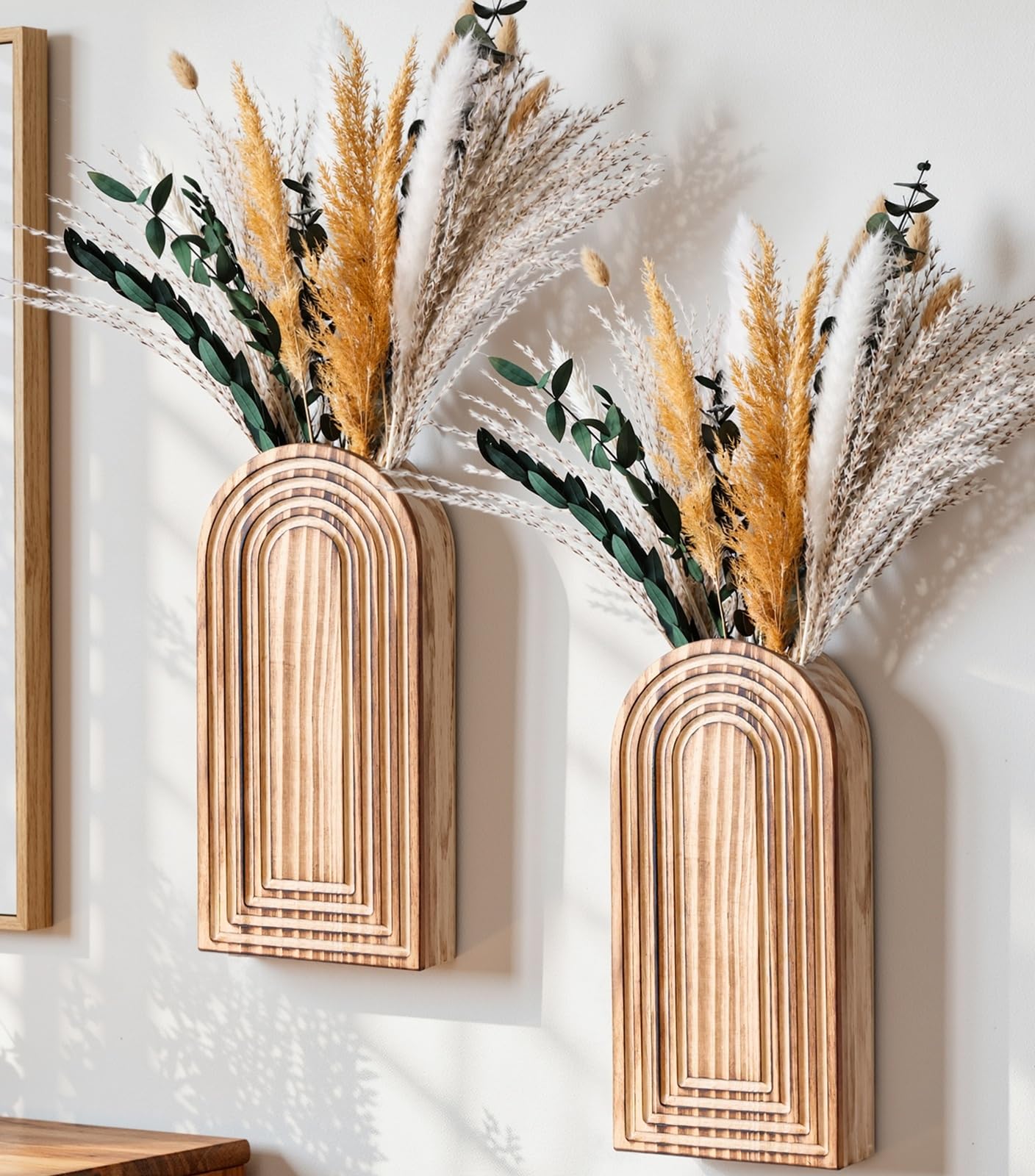 DREAMLOOM wooden wall vases pair for stylish wall display in compact spaces.