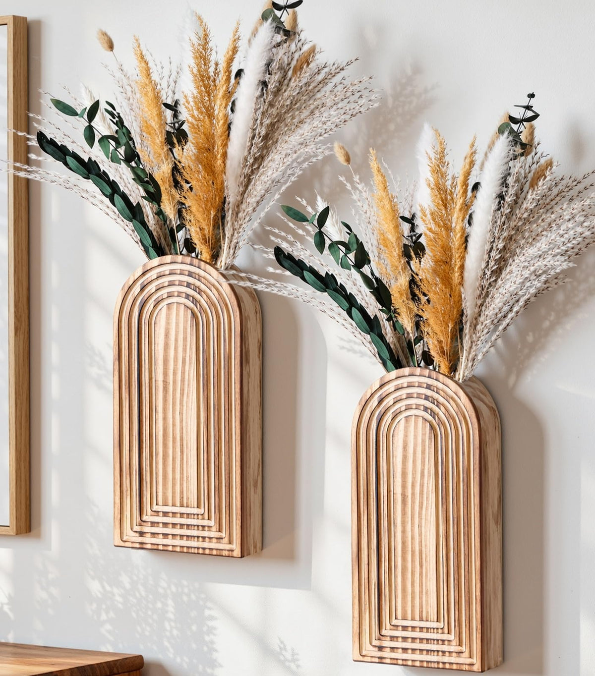 DREAMLOOM wooden wall vases pair for stylish wall display in compact spaces.