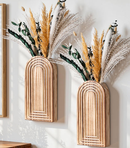 DREAMLOOM wooden wall vases pair for stylish wall display in compact spaces.