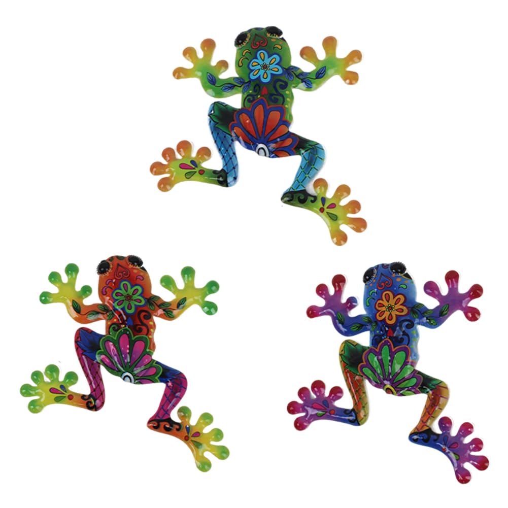 Dreamskip 3-piece metal frog decor assembled on outdoor wall for garden charm.