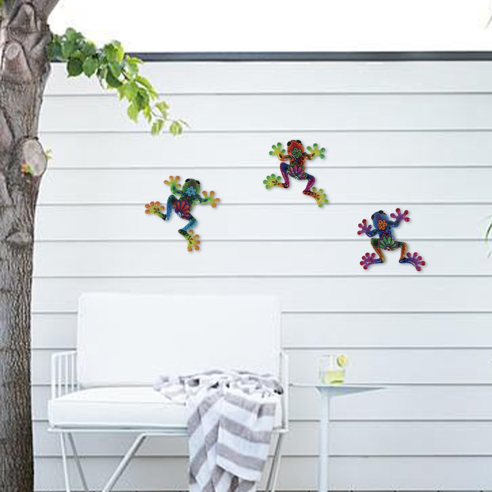 Dreamskip frog wall art enhances patio yard ambiance with colorful characters.