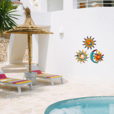Dreamskip sun-moon garden wall art enhances curb appeal outdoors.