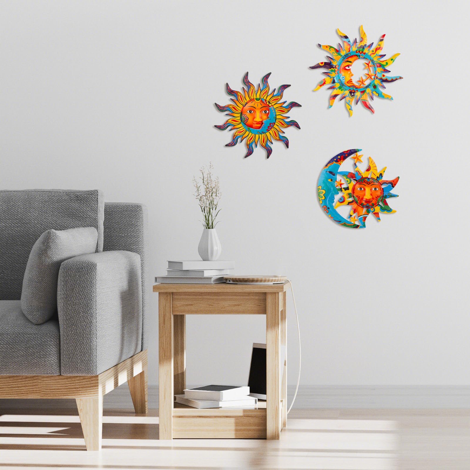 Dreamskip sun-moon living room art brings dramatic wall presence.