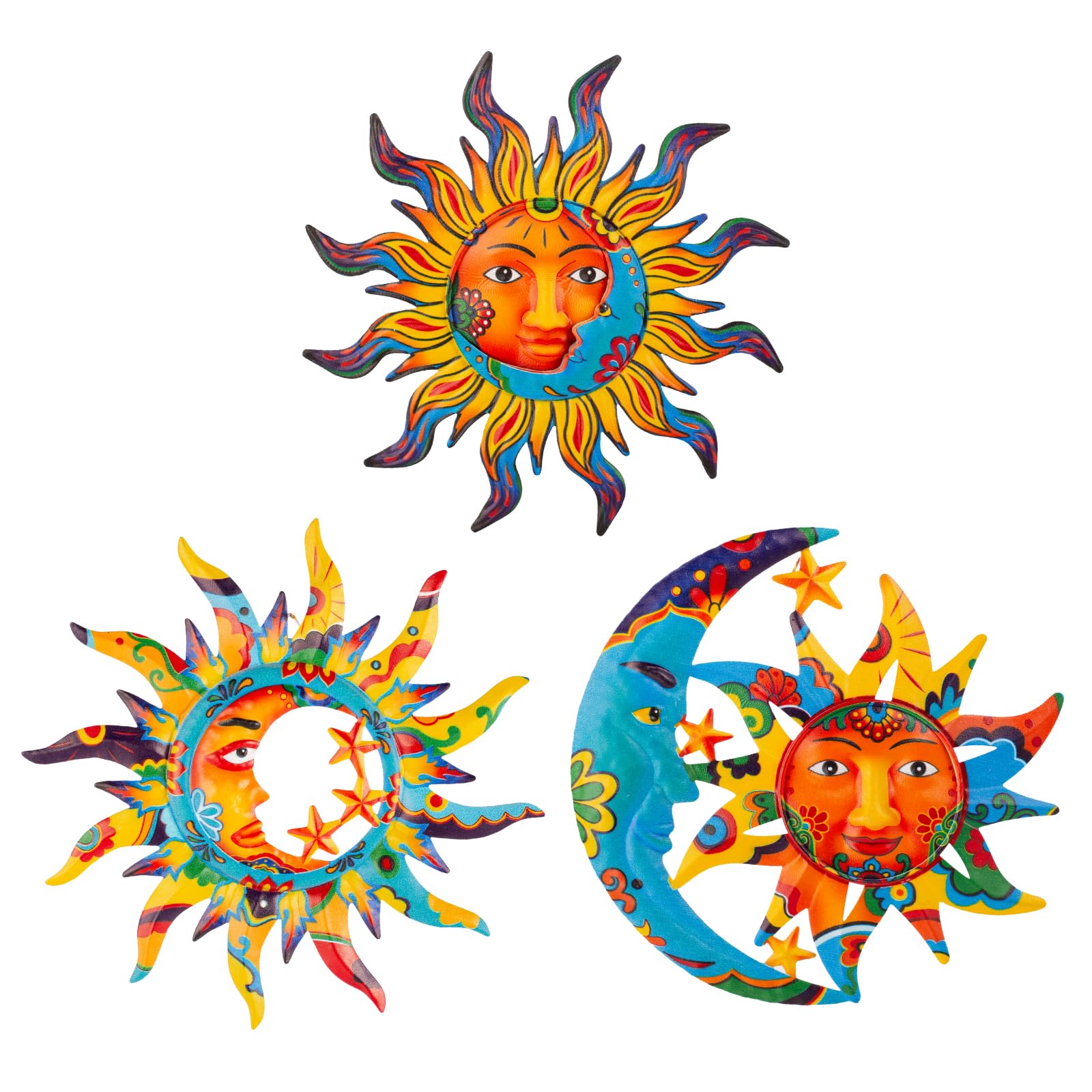 Dreamskip Sun wall art brightens outdoor spaces with a bold sun focal point.