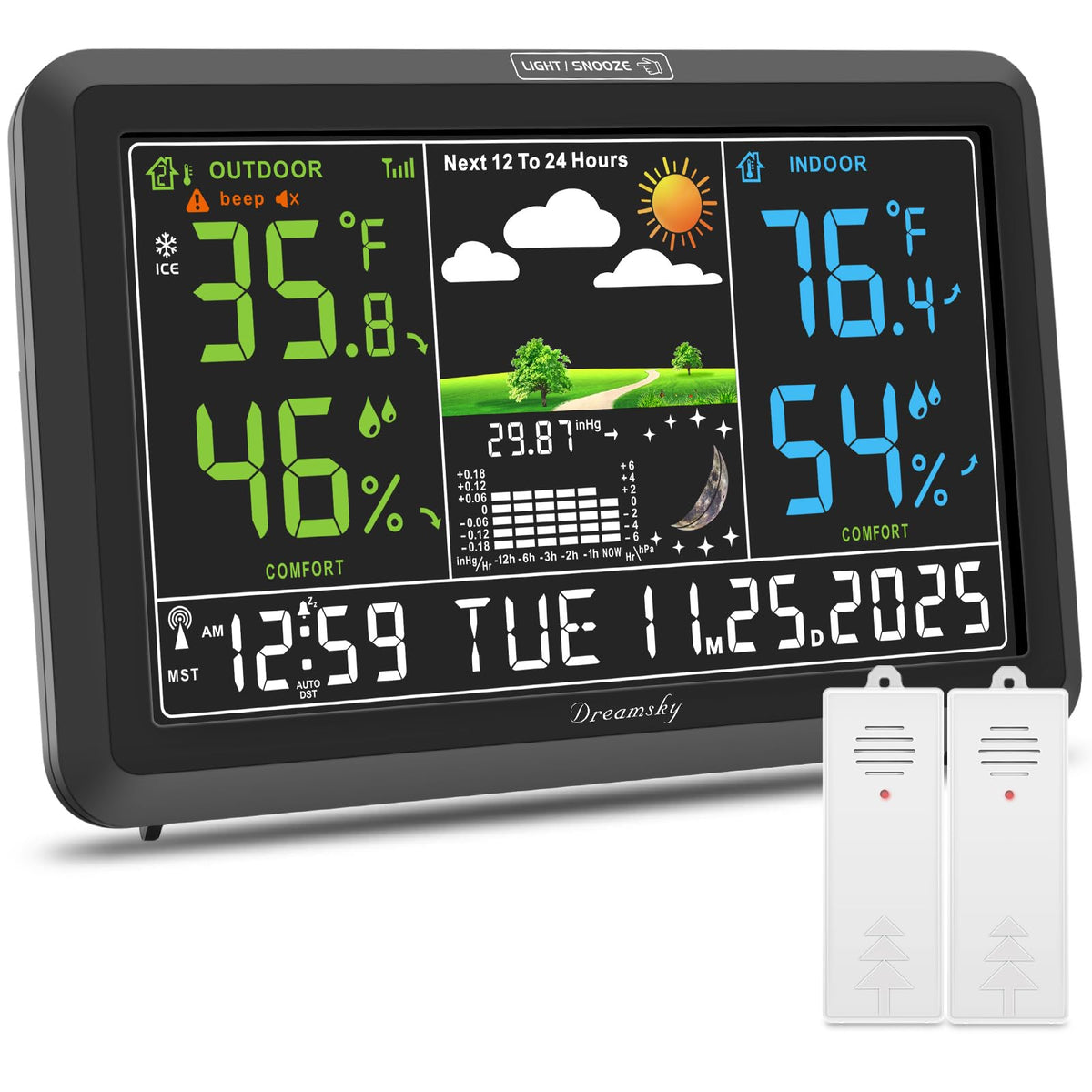 DreamSky weather station front view with large display for easy at-a-glance readings.