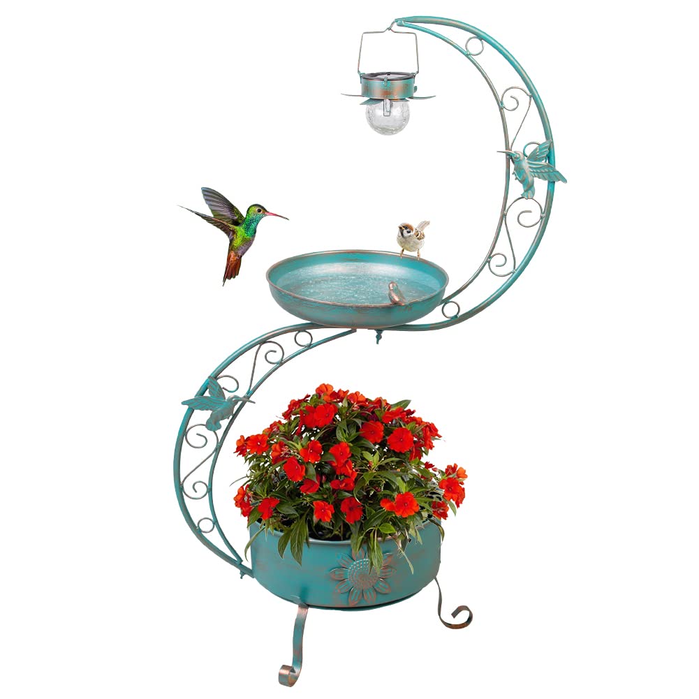 DREAMSOUL bird bath with flower planter base adds color and provides a stable perch for birds.