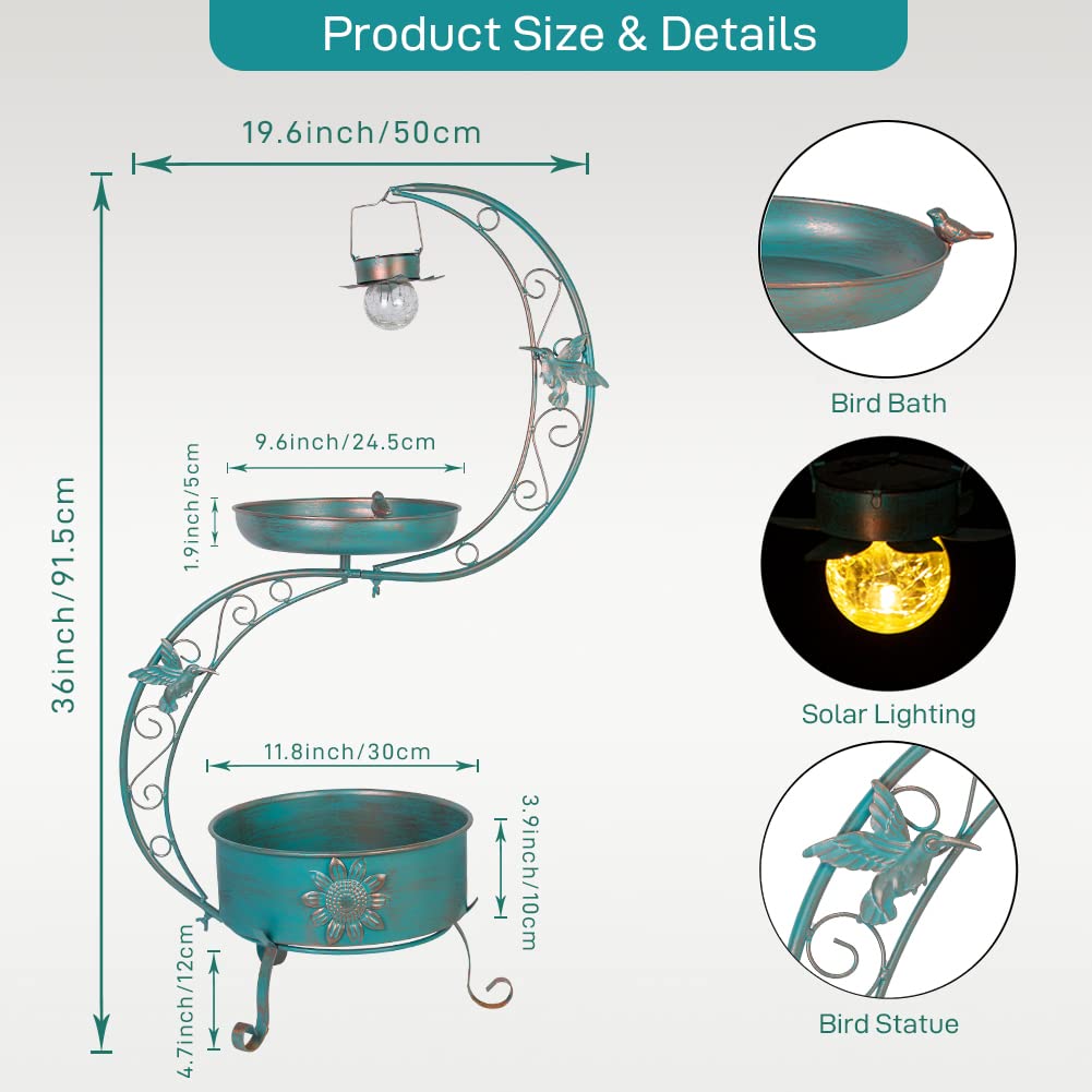 DREAMSOUL solar-lit bird bath illuminates the garden at dusk with efficient lighting.