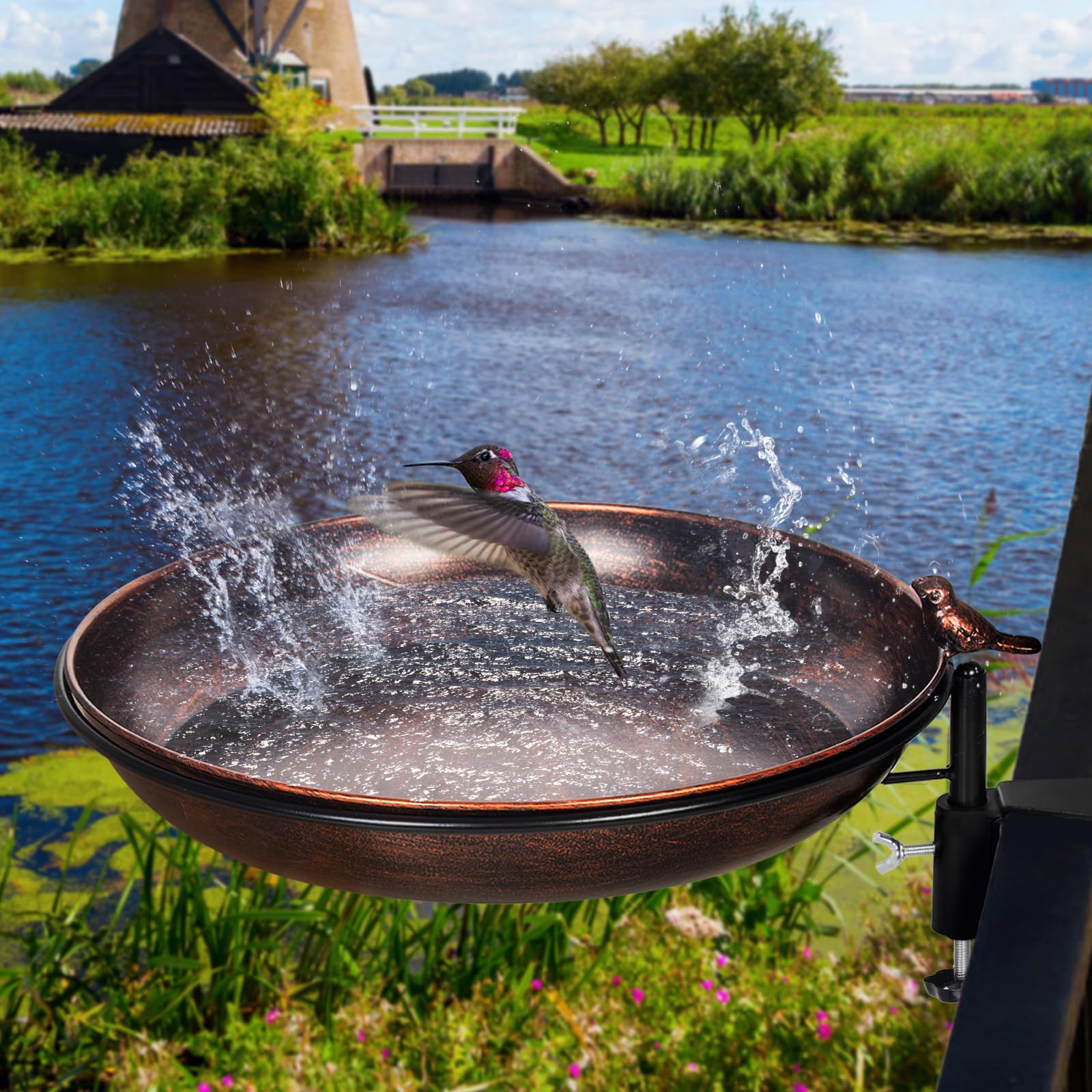 DREAMSOUL dual-use bath and feeder invites birds for water or seeds
